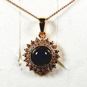 Thai Blue Star Sapphire, White & Champagne Zircon necklace in 14K YG/925 3ct 20"